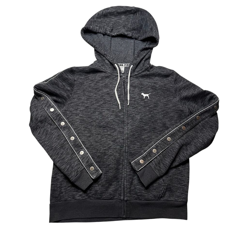 VS PINK Y2K Snap Sleeve Zip Hoodie Gray Medium - Picture 2 of 14